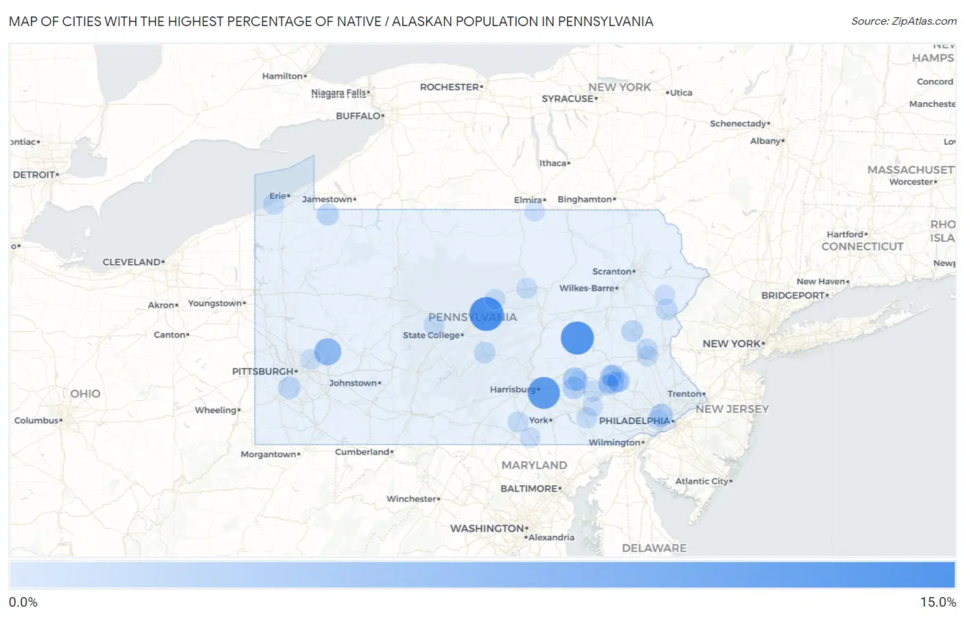 Cities with the Highest Percentage of Native / Alaskan Population in Pennsylvania Map