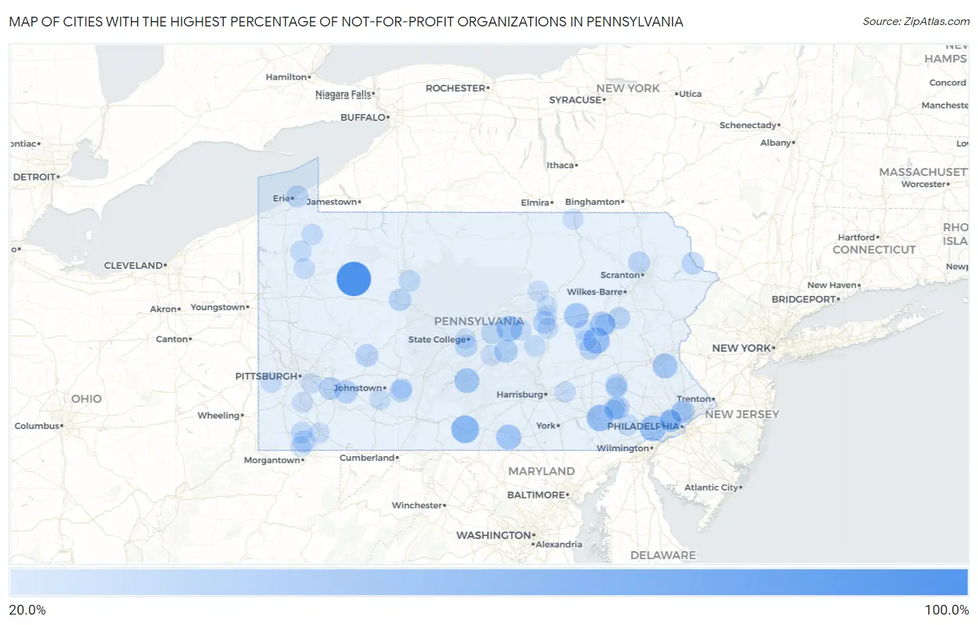 Cities with the Highest Percentage of Not-for-profit Organizations in Pennsylvania Map