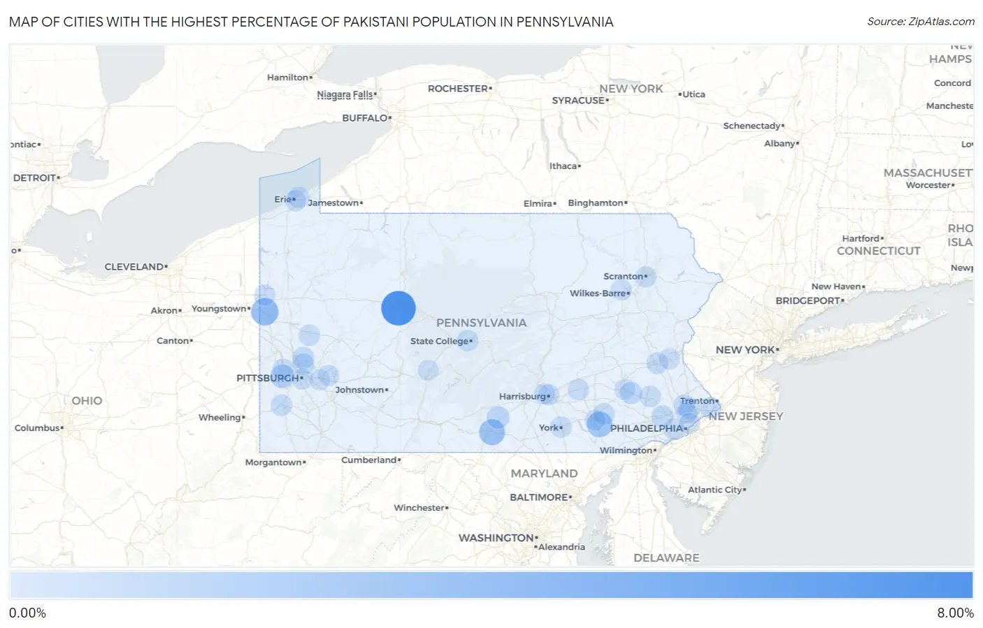 Cities with the Highest Percentage of Pakistani Population in Pennsylvania Map