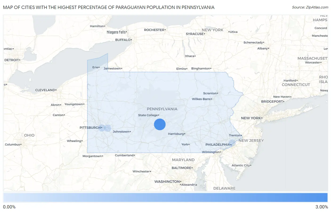 Cities with the Highest Percentage of Paraguayan Population in Pennsylvania Map