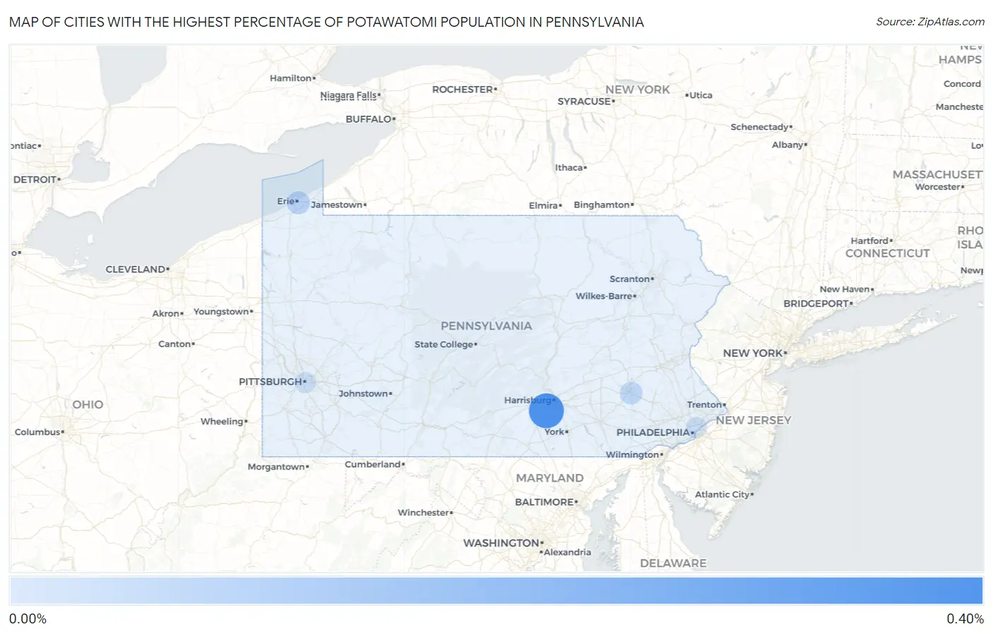 Cities with the Highest Percentage of Potawatomi Population in Pennsylvania Map