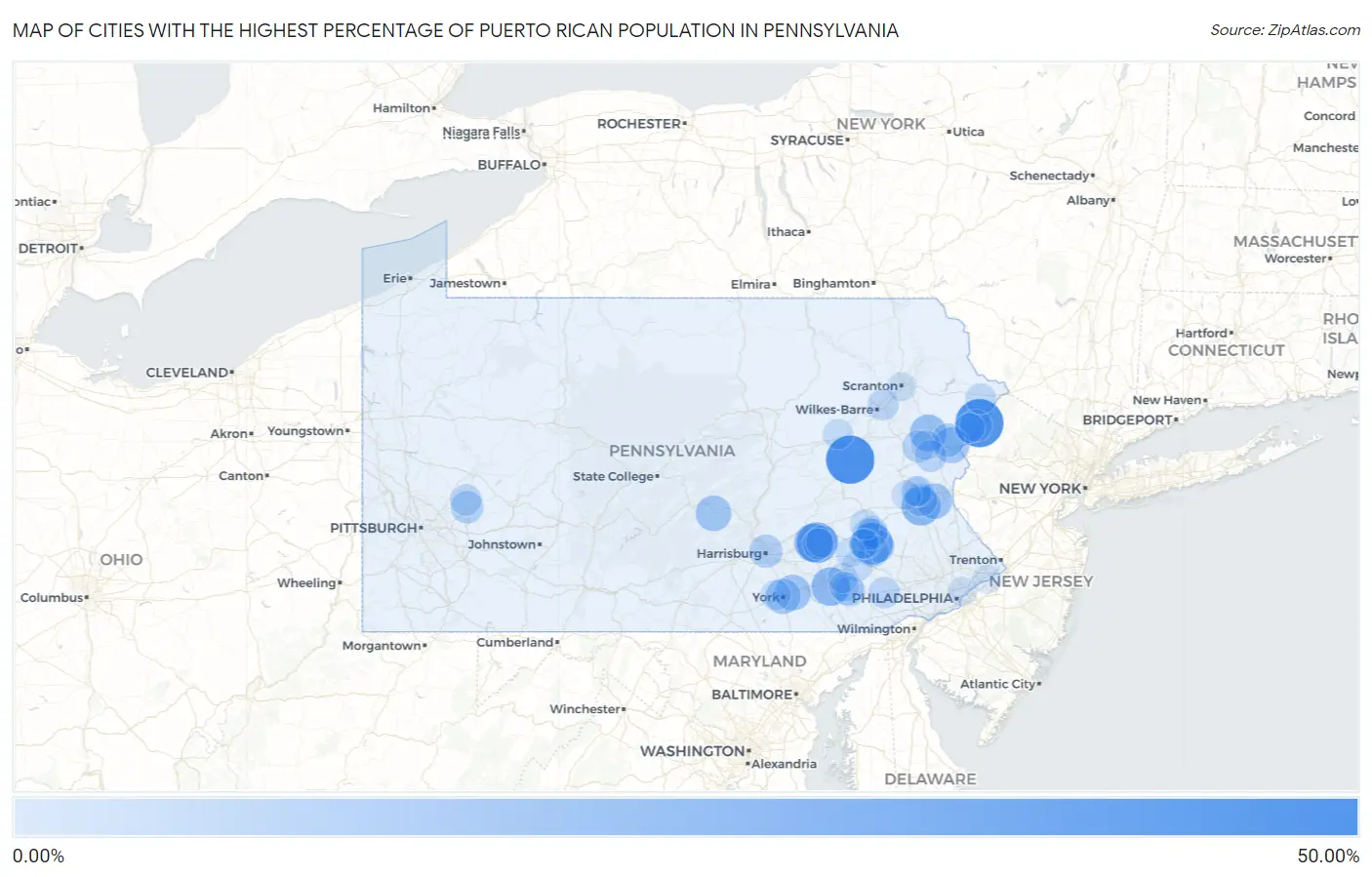 Cities with the Highest Percentage of Puerto Rican Population in Pennsylvania Map