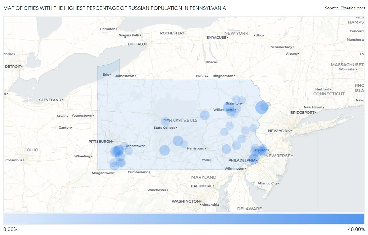 Cities with the Highest Percentage of Russian Population in Pennsylvania Map