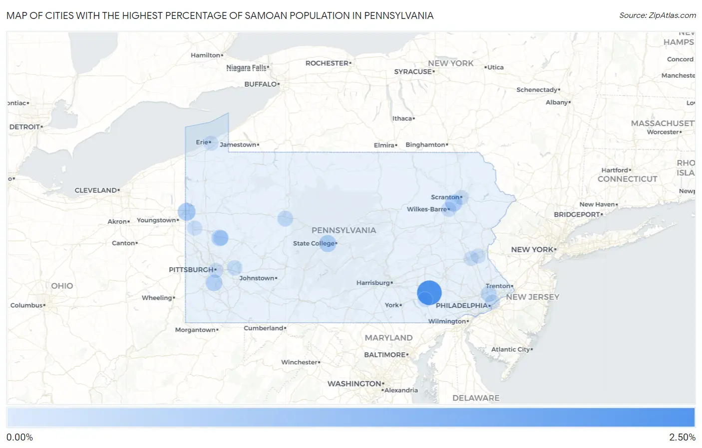 Cities with the Highest Percentage of Samoan Population in Pennsylvania Map