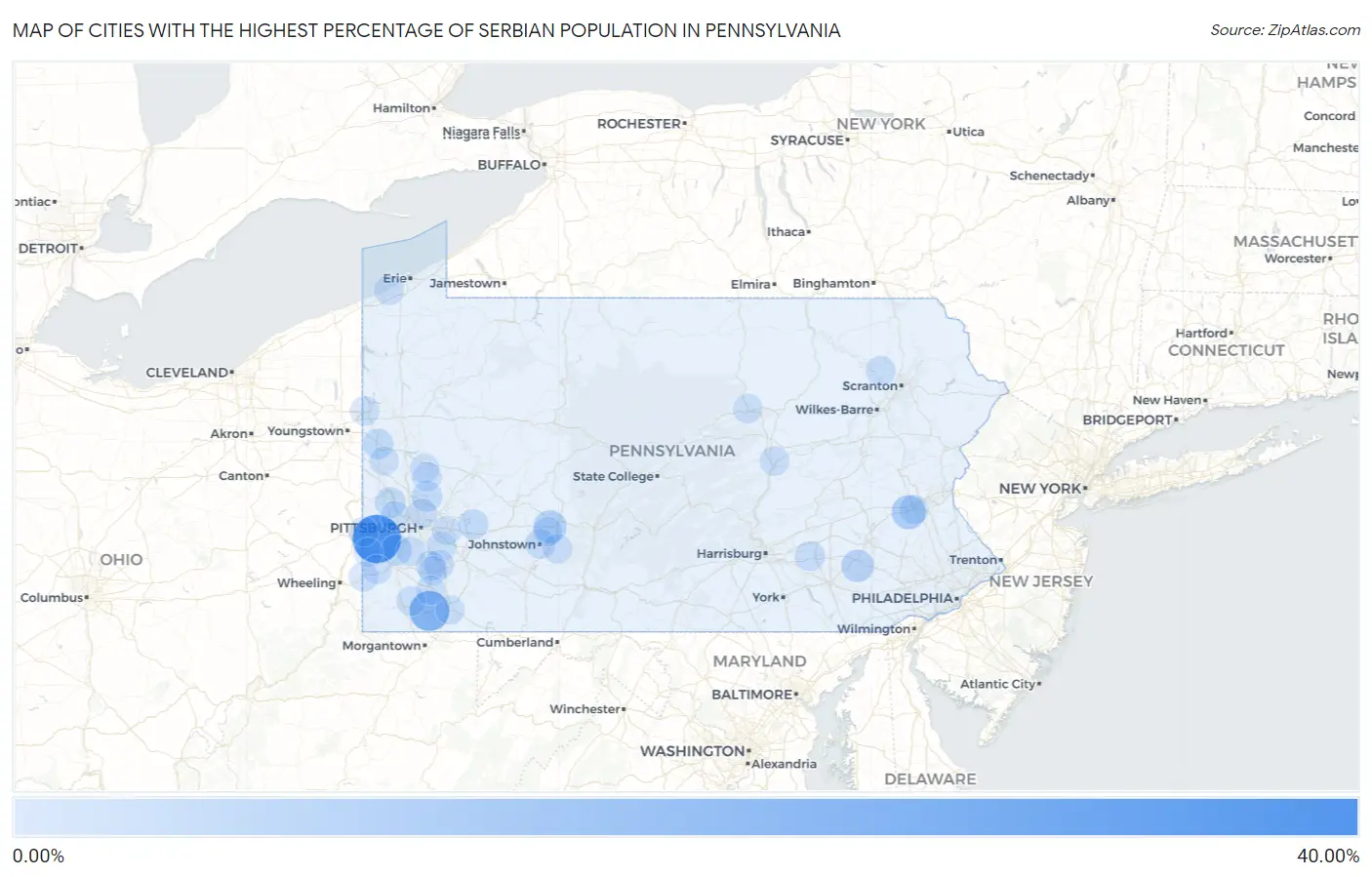 Cities with the Highest Percentage of Serbian Population in Pennsylvania Map