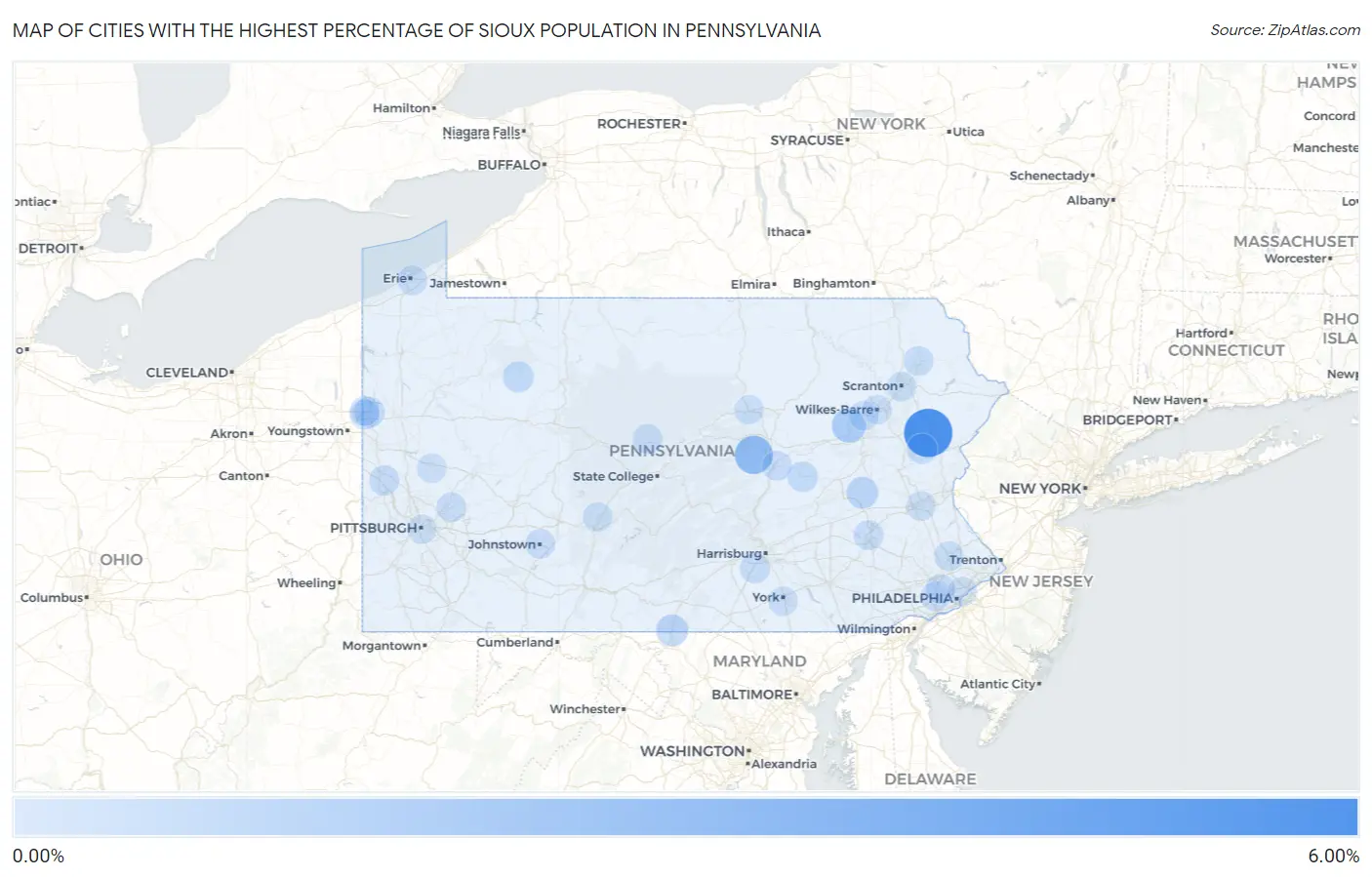 Cities with the Highest Percentage of Sioux Population in Pennsylvania Map