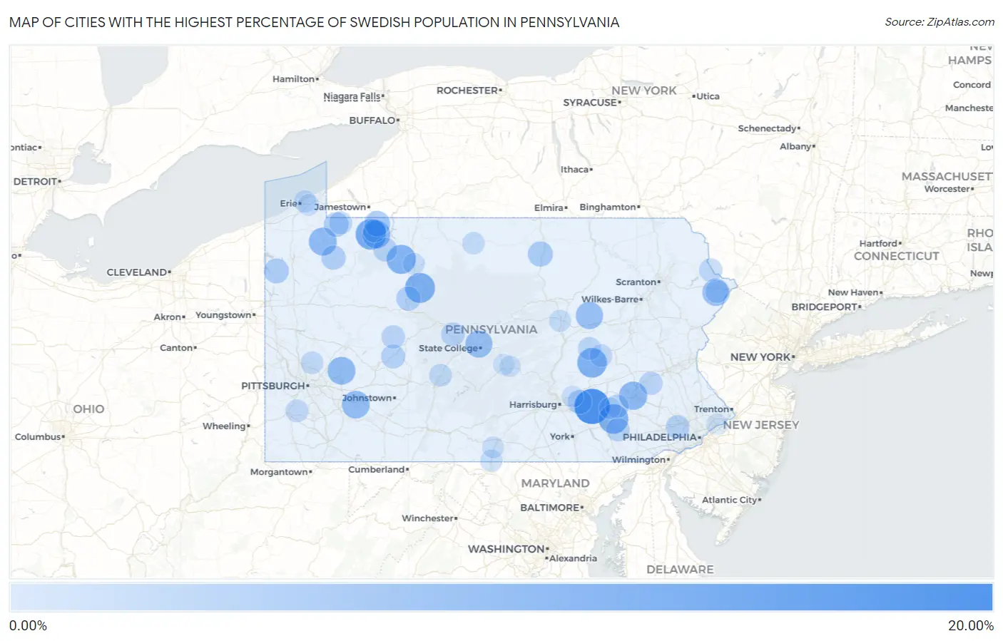 Cities with the Highest Percentage of Swedish Population in Pennsylvania Map