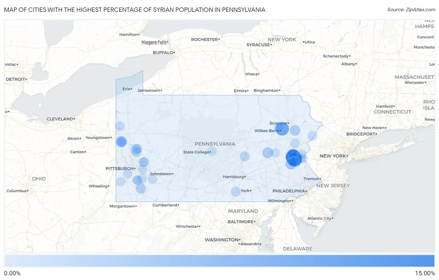 Cities with the Highest Percentage of Syrian Population in Pennsylvania Map