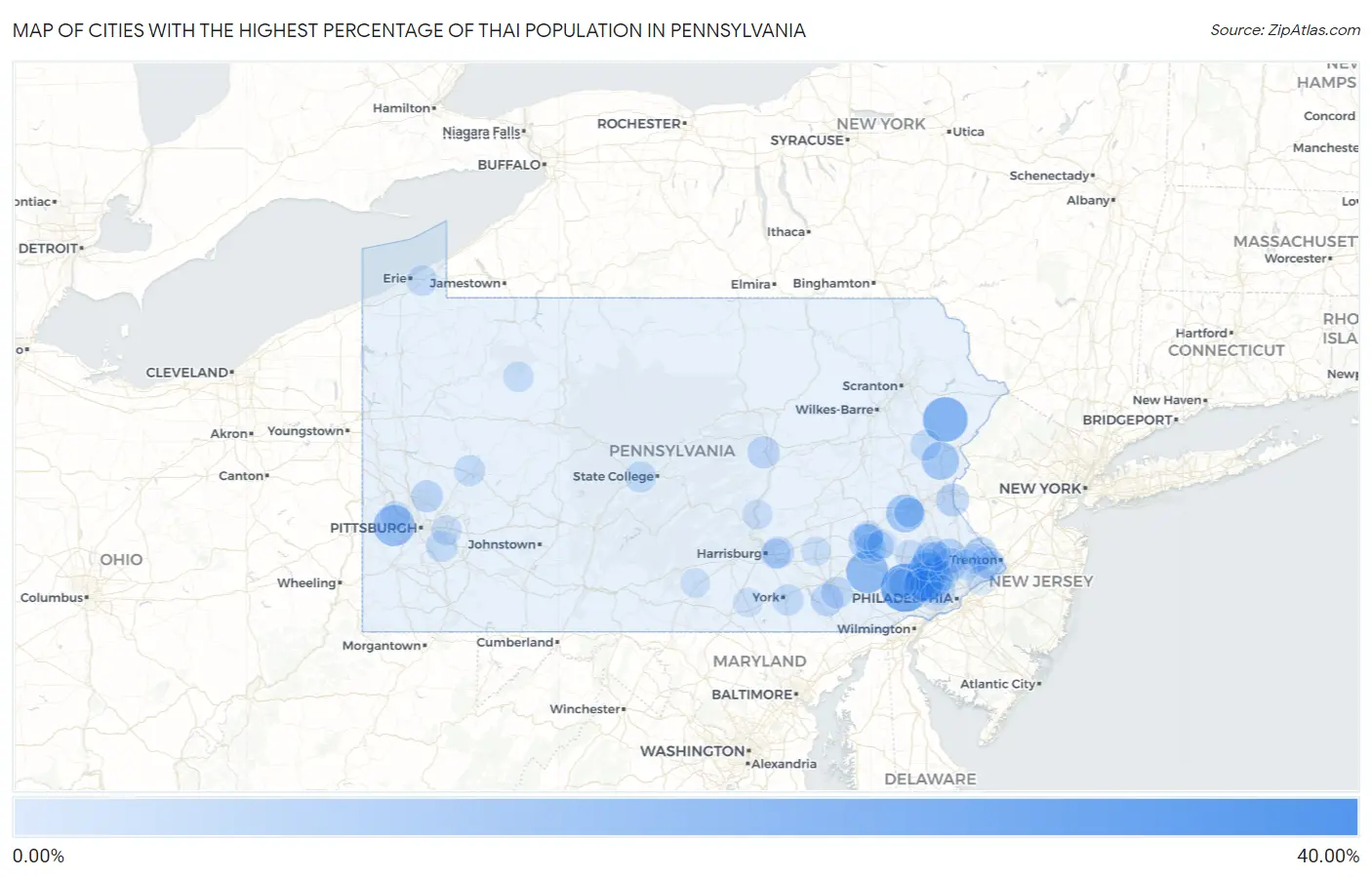 Cities with the Highest Percentage of Thai Population in Pennsylvania Map
