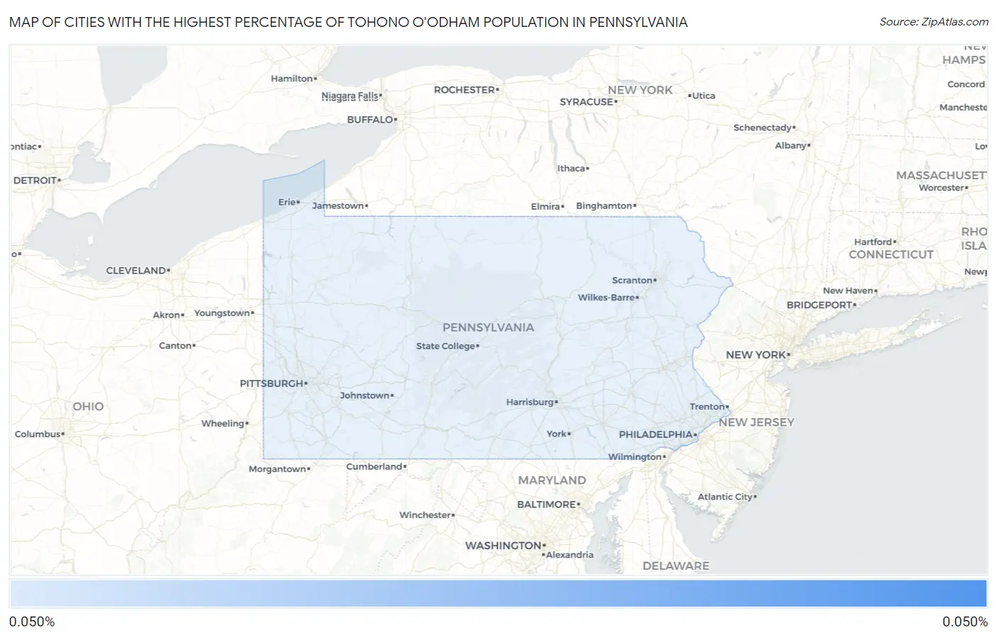 Cities with the Highest Percentage of Tohono O'Odham Population in Pennsylvania Map