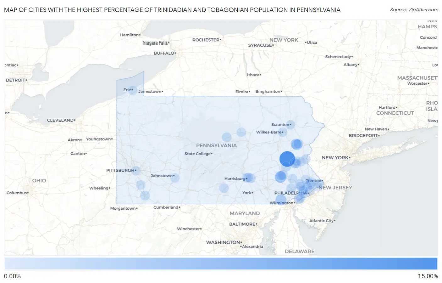 Cities with the Highest Percentage of Trinidadian and Tobagonian Population in Pennsylvania Map