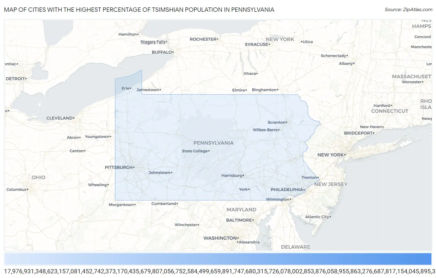 Cities with the Highest Percentage of Tsimshian Population in Pennsylvania Map