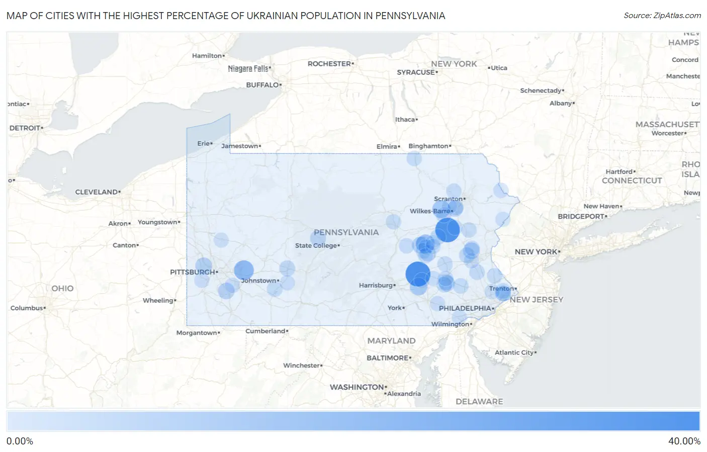 Cities with the Highest Percentage of Ukrainian Population in Pennsylvania Map