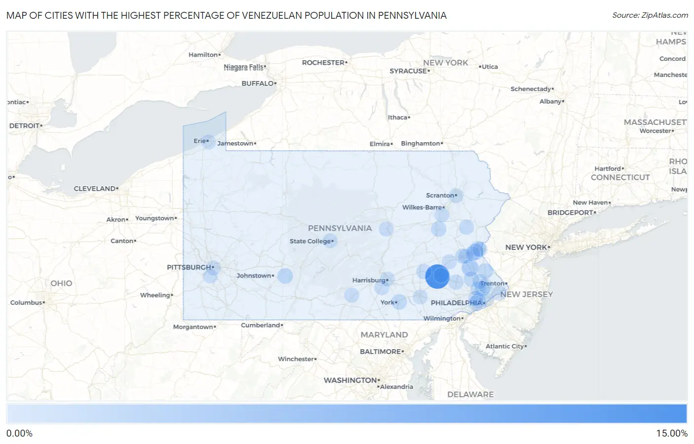 Cities with the Highest Percentage of Venezuelan Population in Pennsylvania Map