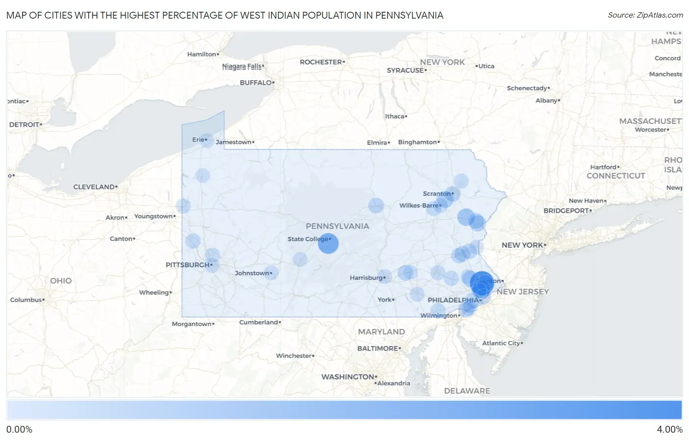 Cities with the Highest Percentage of West Indian Population in Pennsylvania Map