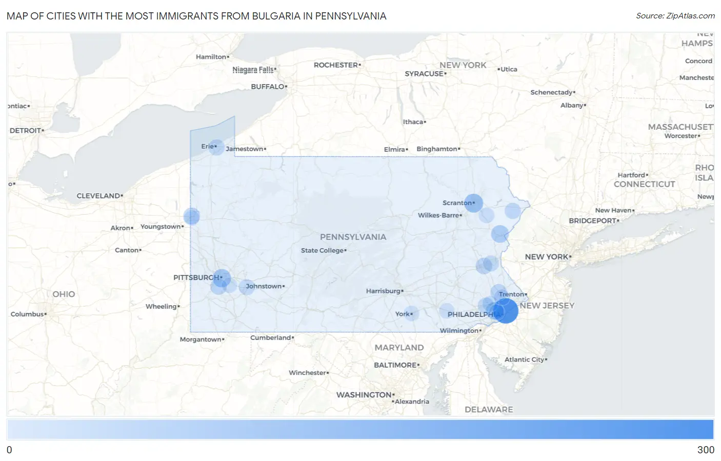 Cities with the Most Immigrants from Bulgaria in Pennsylvania Map
