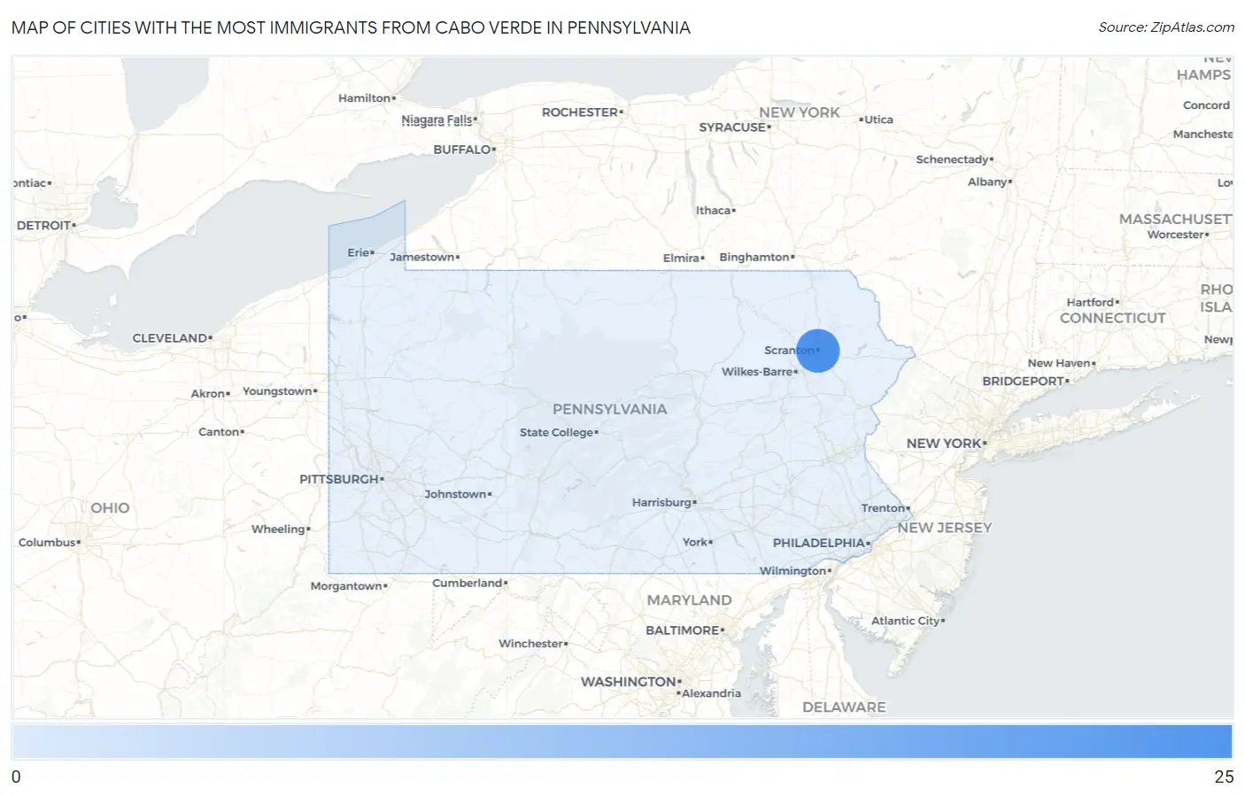 Cities with the Most Immigrants from Cabo Verde in Pennsylvania Map