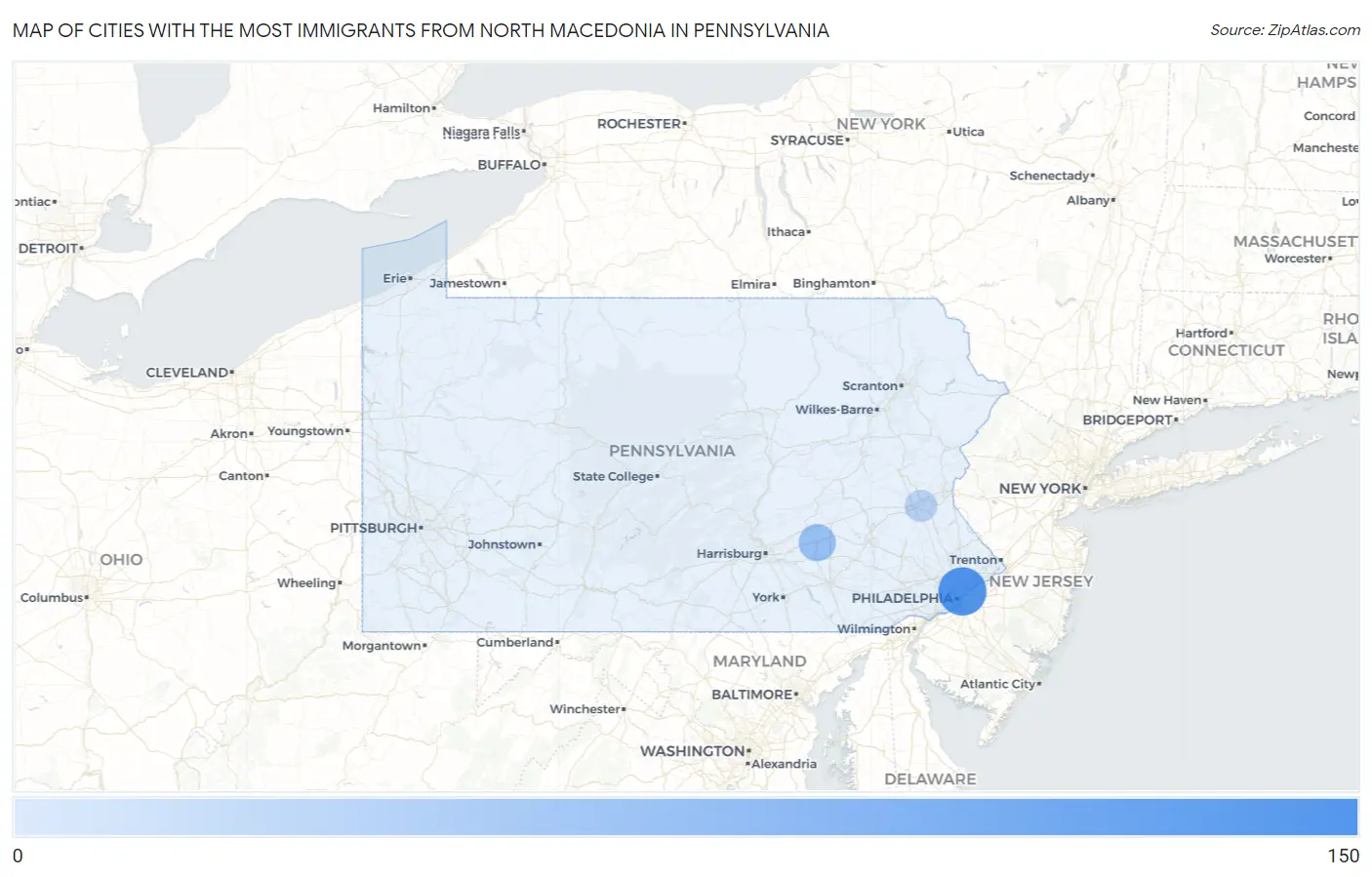 Cities with the Most Immigrants from North Macedonia in Pennsylvania Map