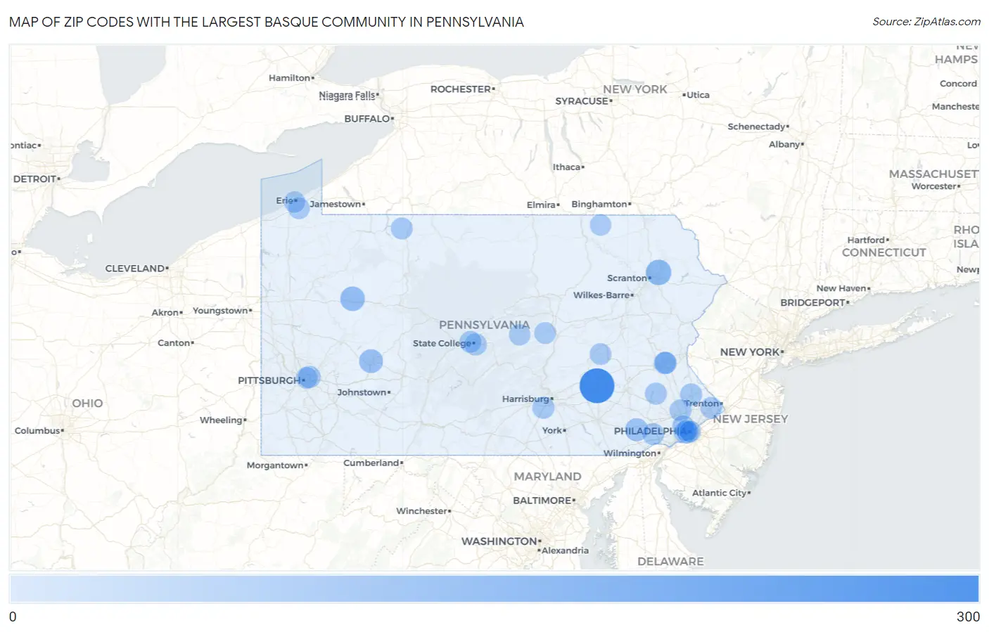 Zip Codes with the Largest Basque Community in Pennsylvania Map