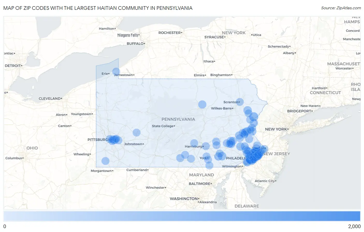 Zip Codes with the Largest Haitian Community in Pennsylvania Map