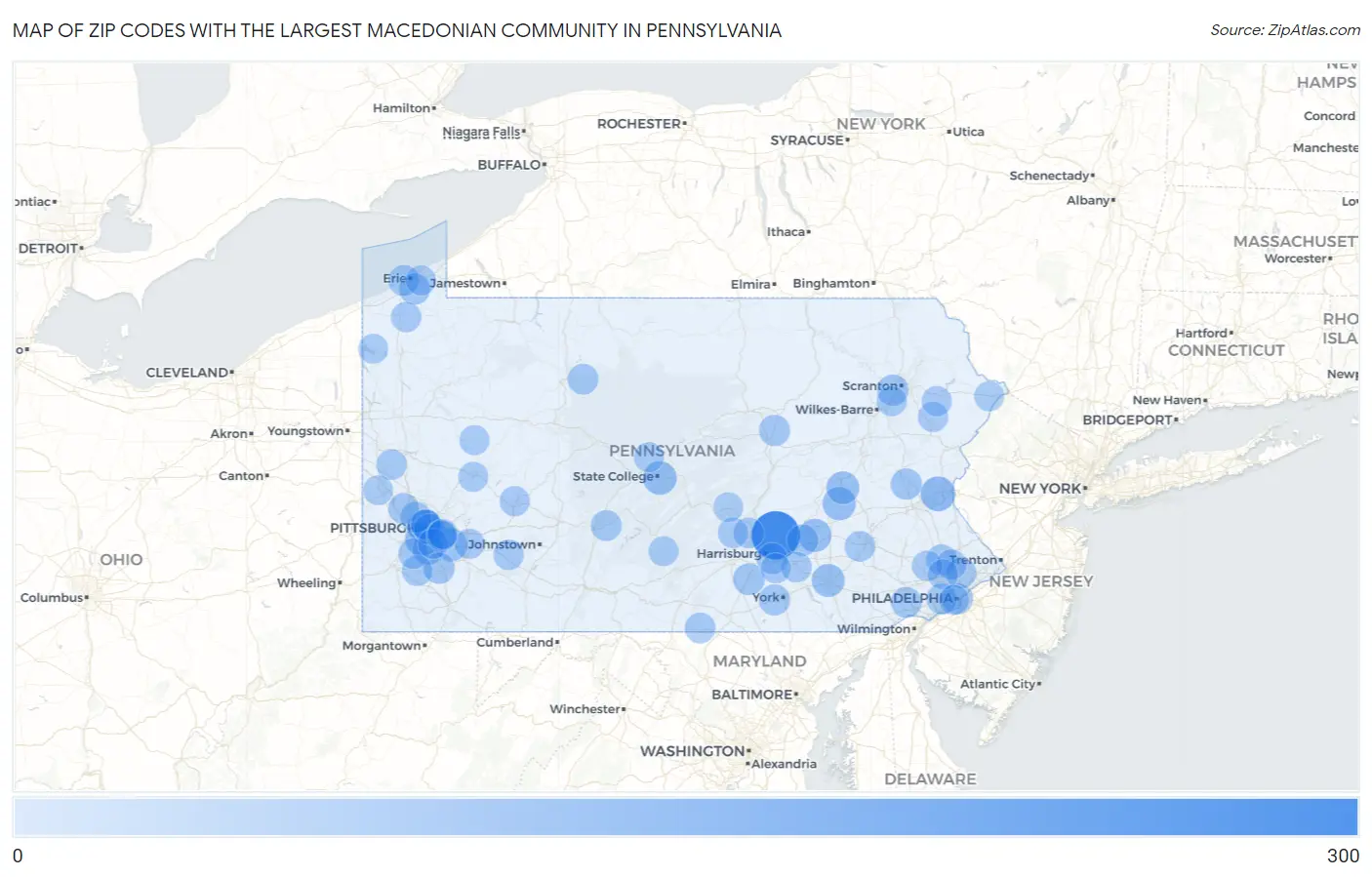 Zip Codes with the Largest Macedonian Community in Pennsylvania Map