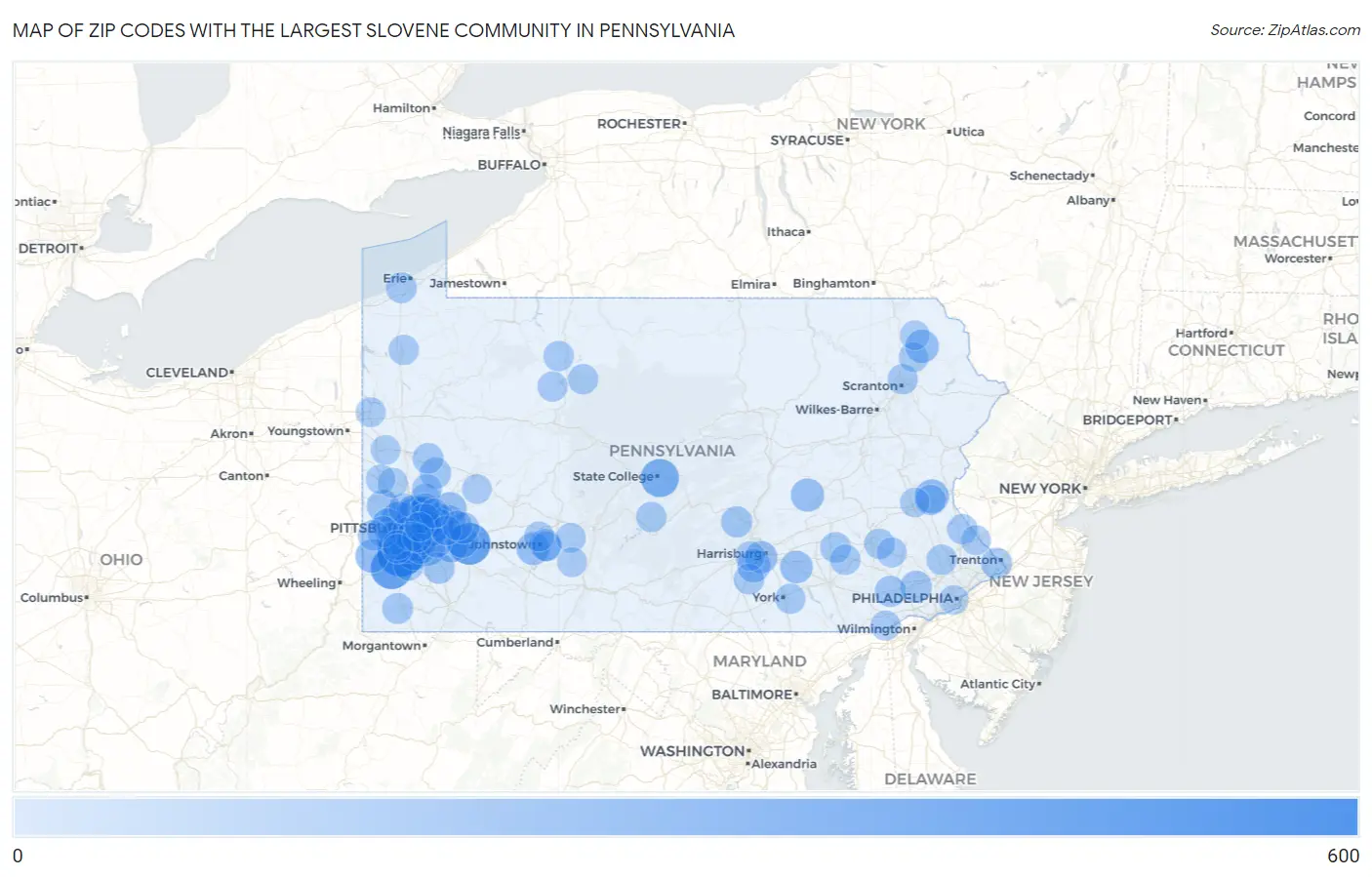 Zip Codes with the Largest Slovene Community in Pennsylvania Map