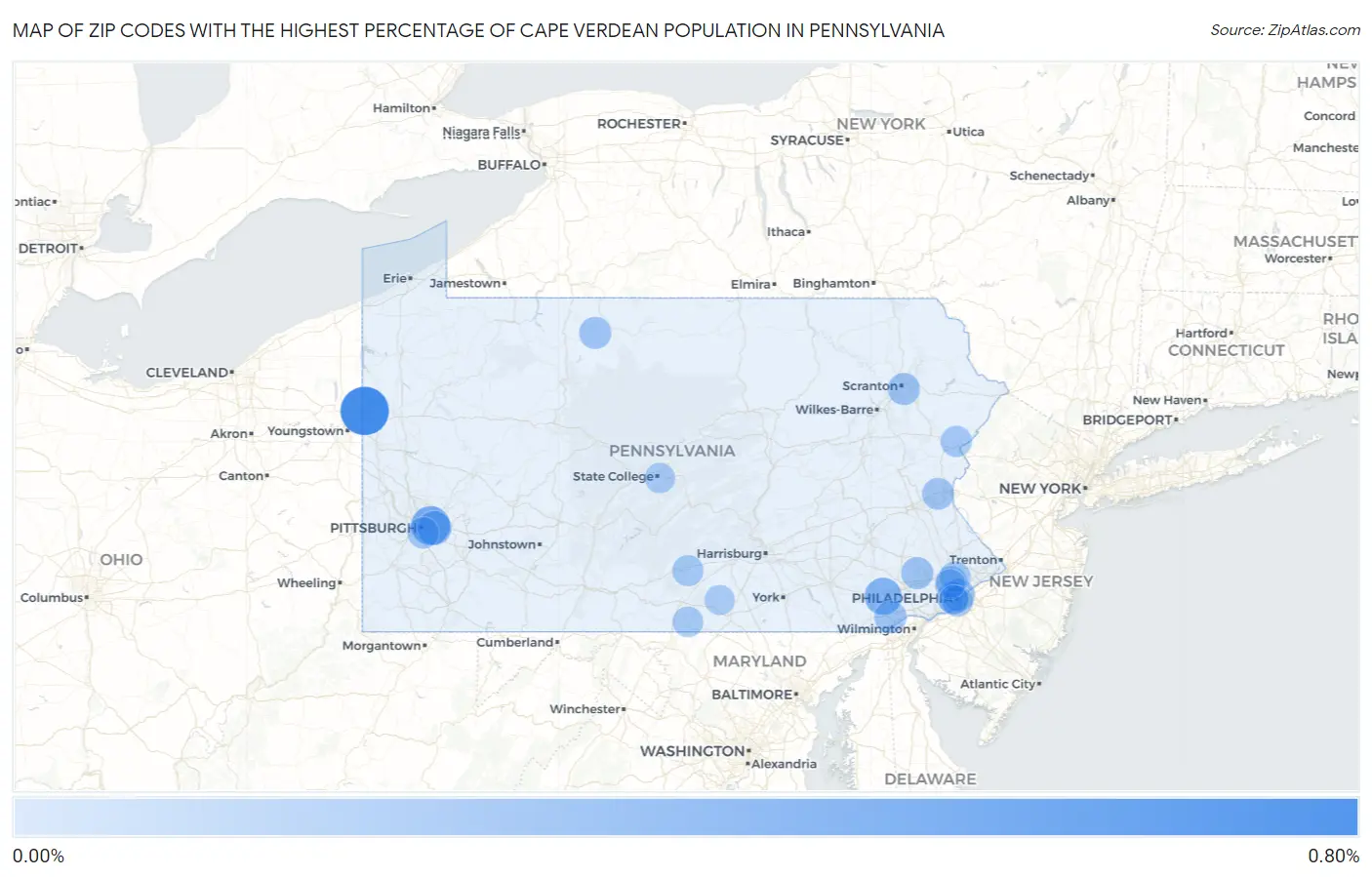 Zip Codes with the Highest Percentage of Cape Verdean Population in Pennsylvania Map