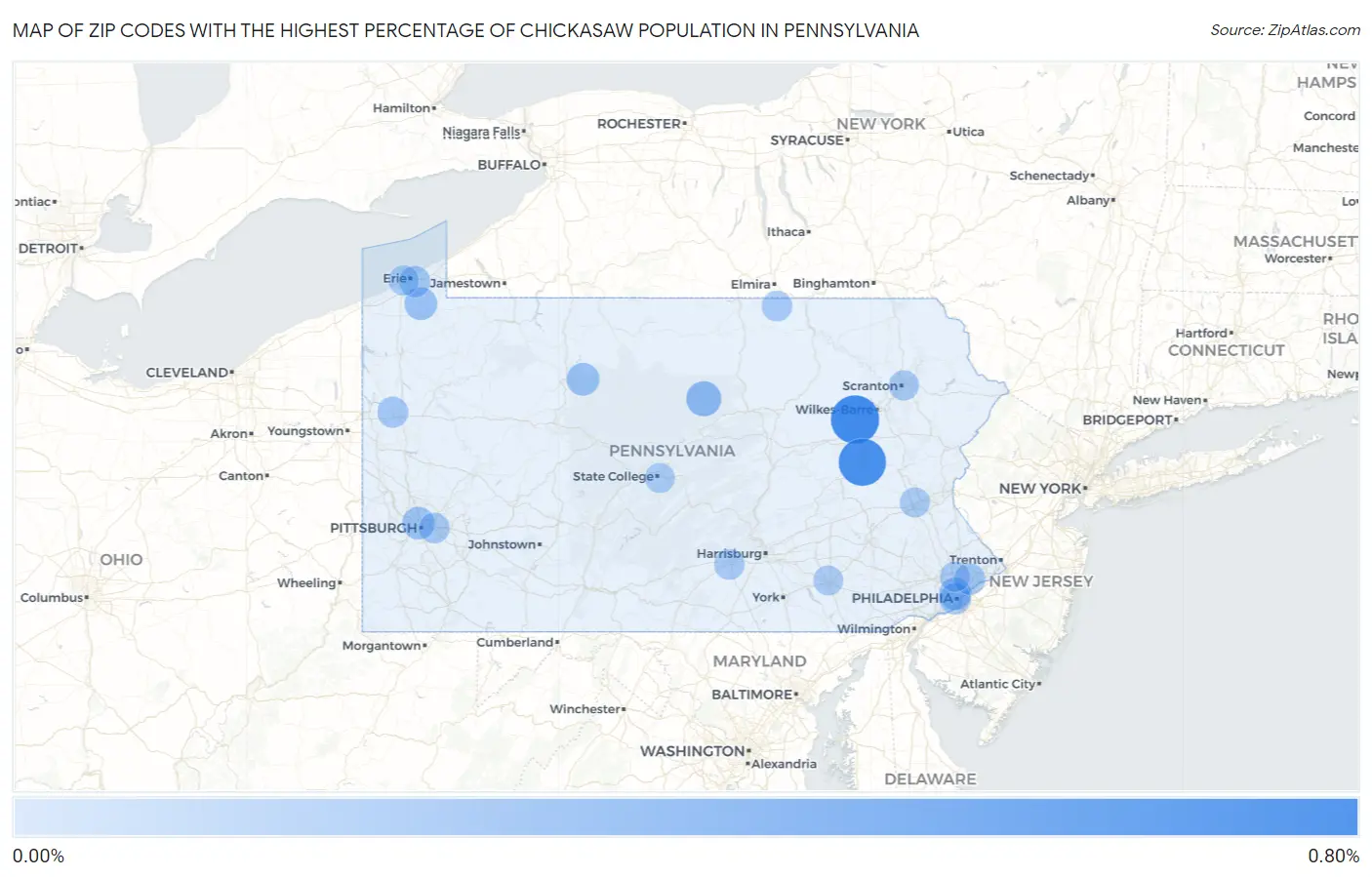 Zip Codes with the Highest Percentage of Chickasaw Population in Pennsylvania Map