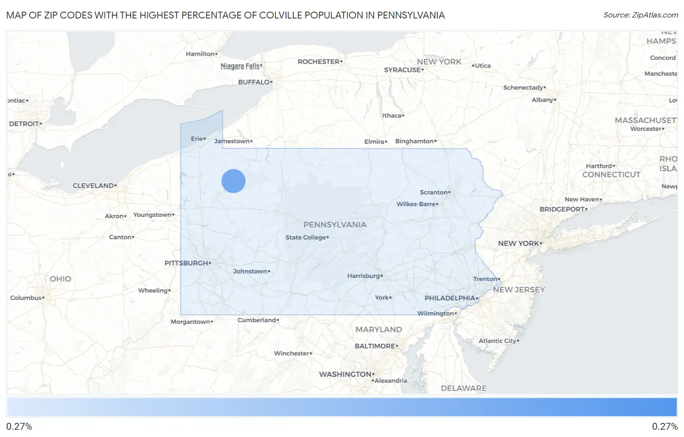 Zip Codes with the Highest Percentage of Colville Population in Pennsylvania Map