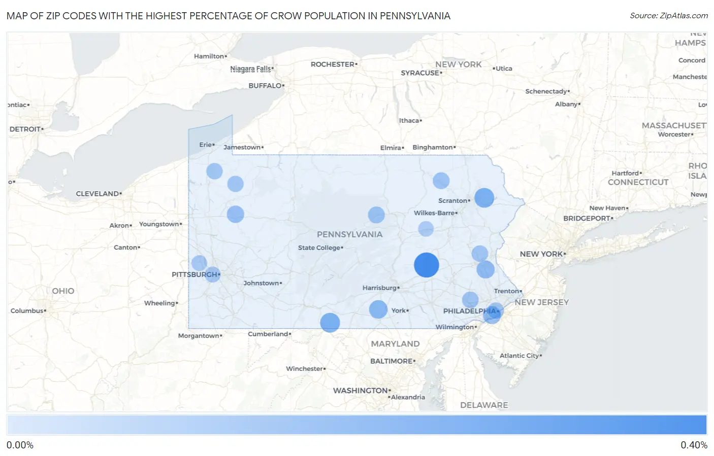 Zip Codes with the Highest Percentage of Crow Population in Pennsylvania Map