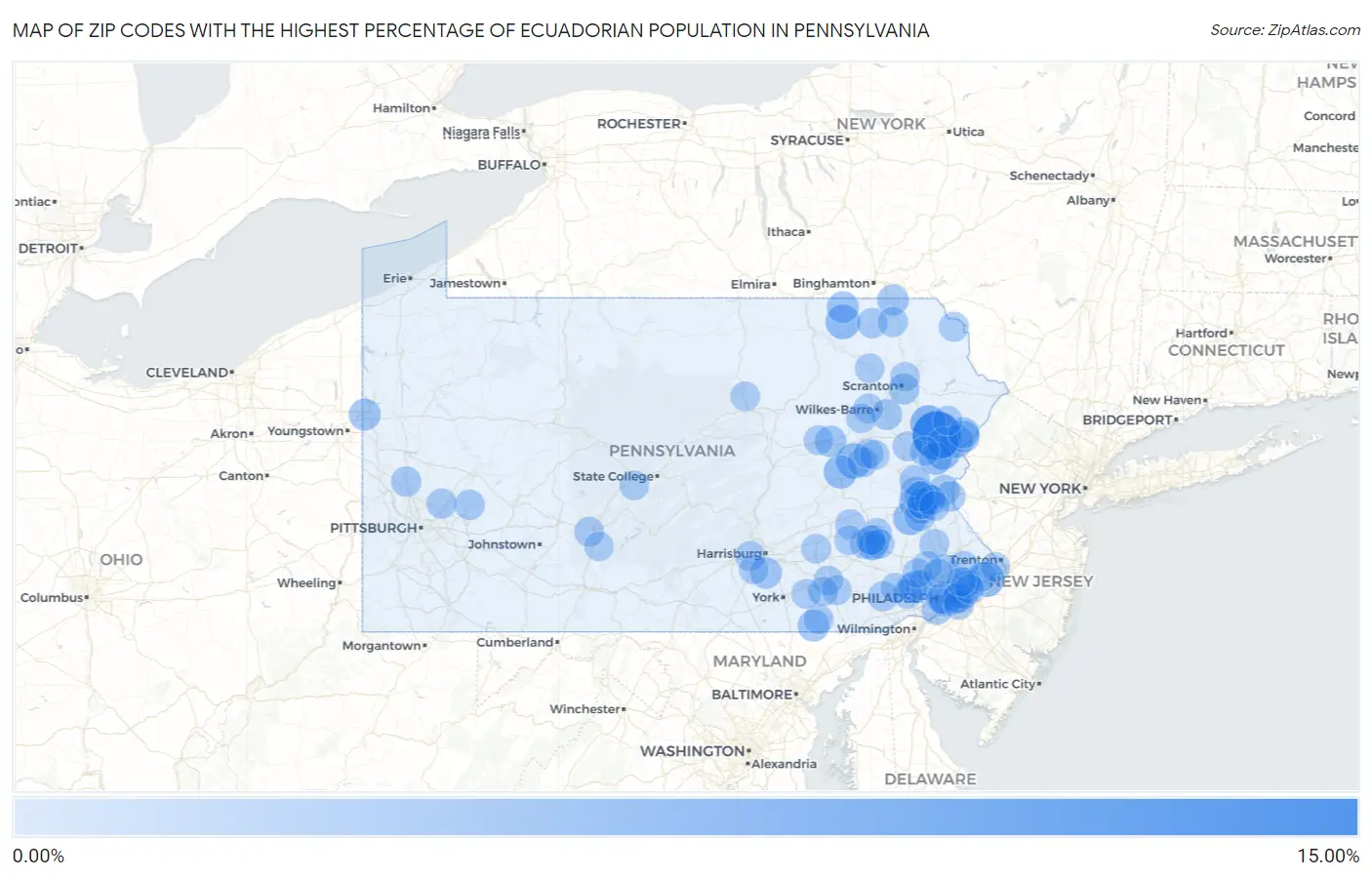 Zip Codes with the Highest Percentage of Ecuadorian Population in Pennsylvania Map
