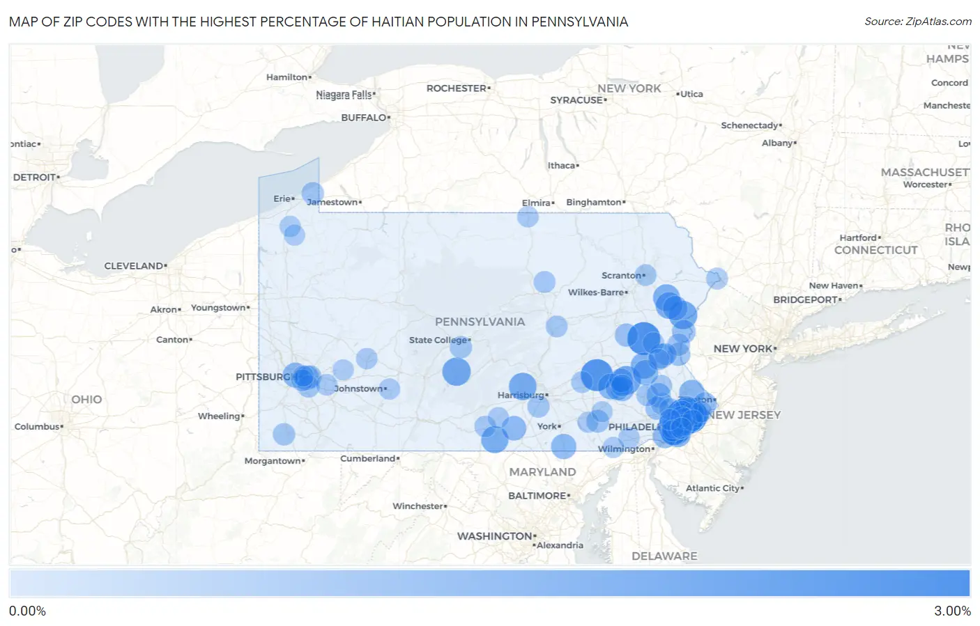 Zip Codes with the Highest Percentage of Haitian Population in Pennsylvania Map