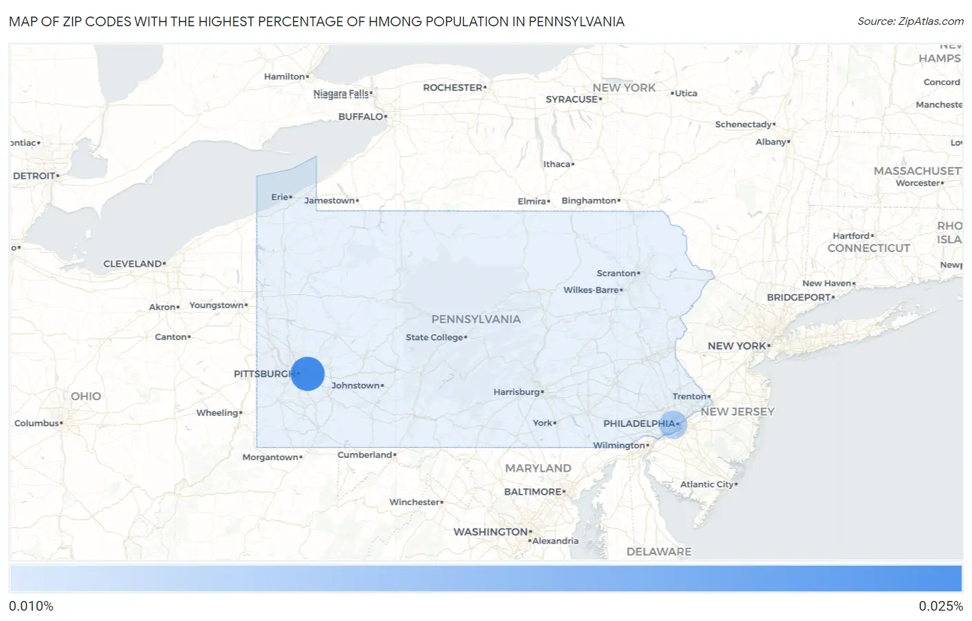 Zip Codes with the Highest Percentage of Hmong Population in Pennsylvania Map