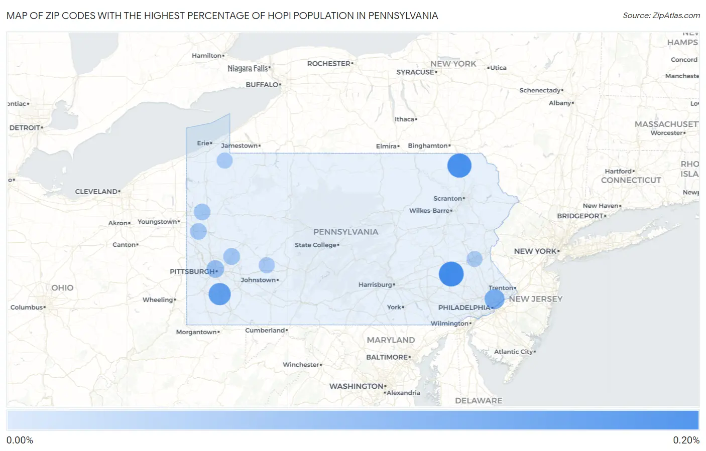 Zip Codes with the Highest Percentage of Hopi Population in Pennsylvania Map