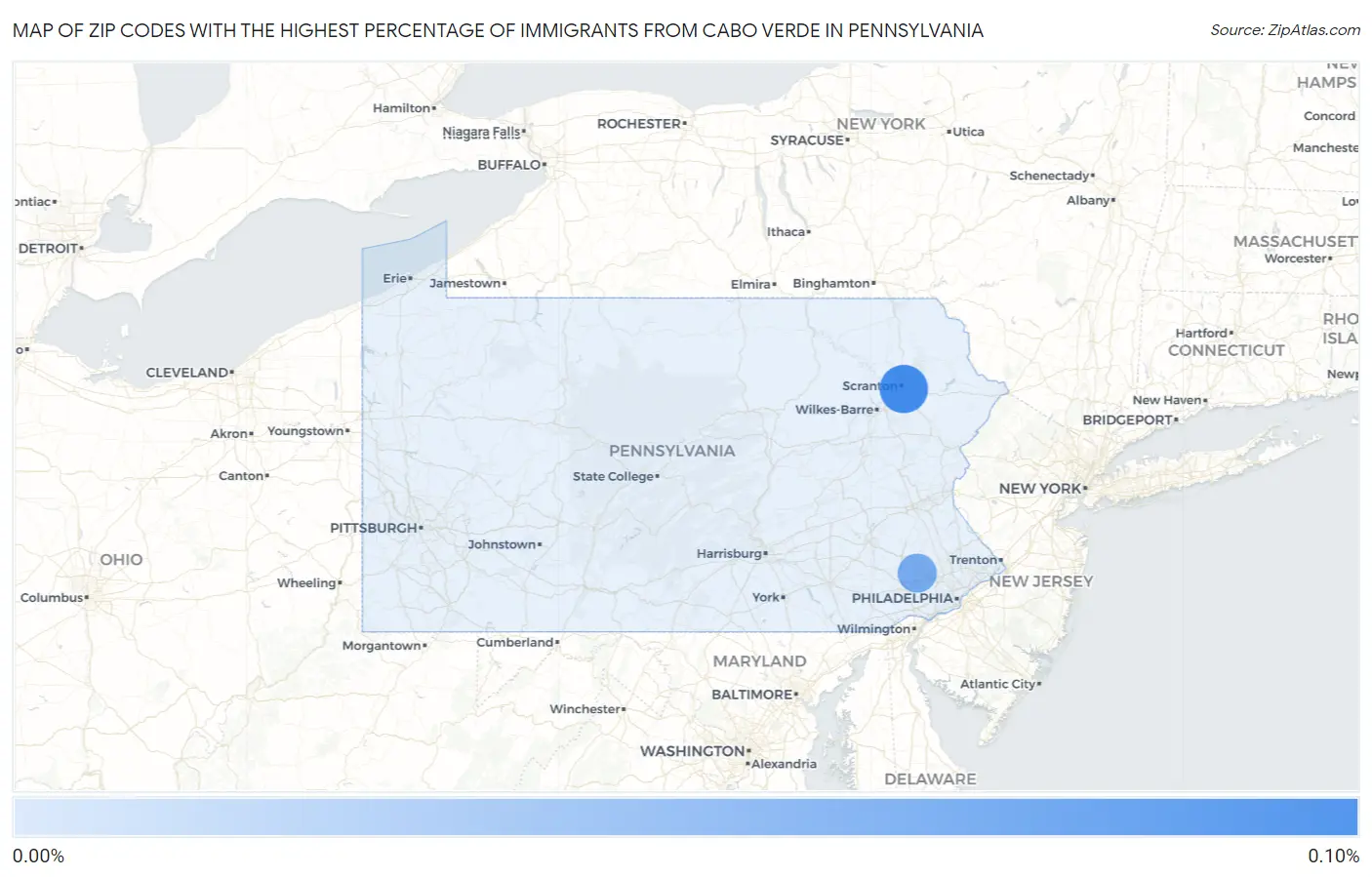 Zip Codes with the Highest Percentage of Immigrants from Cabo Verde in Pennsylvania Map