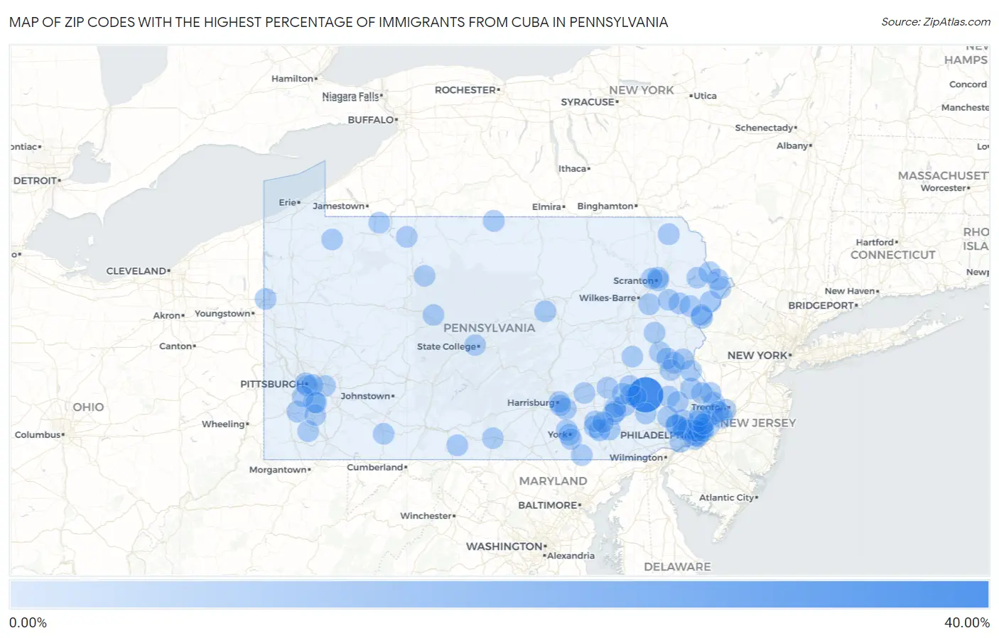 Zip Codes with the Highest Percentage of Immigrants from Cuba in Pennsylvania Map