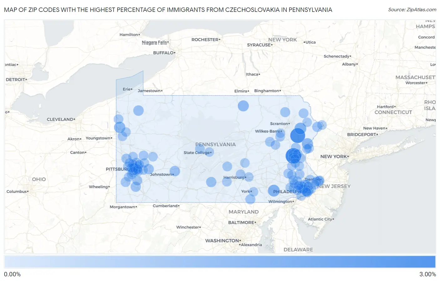 Zip Codes with the Highest Percentage of Immigrants from Czechoslovakia in Pennsylvania Map