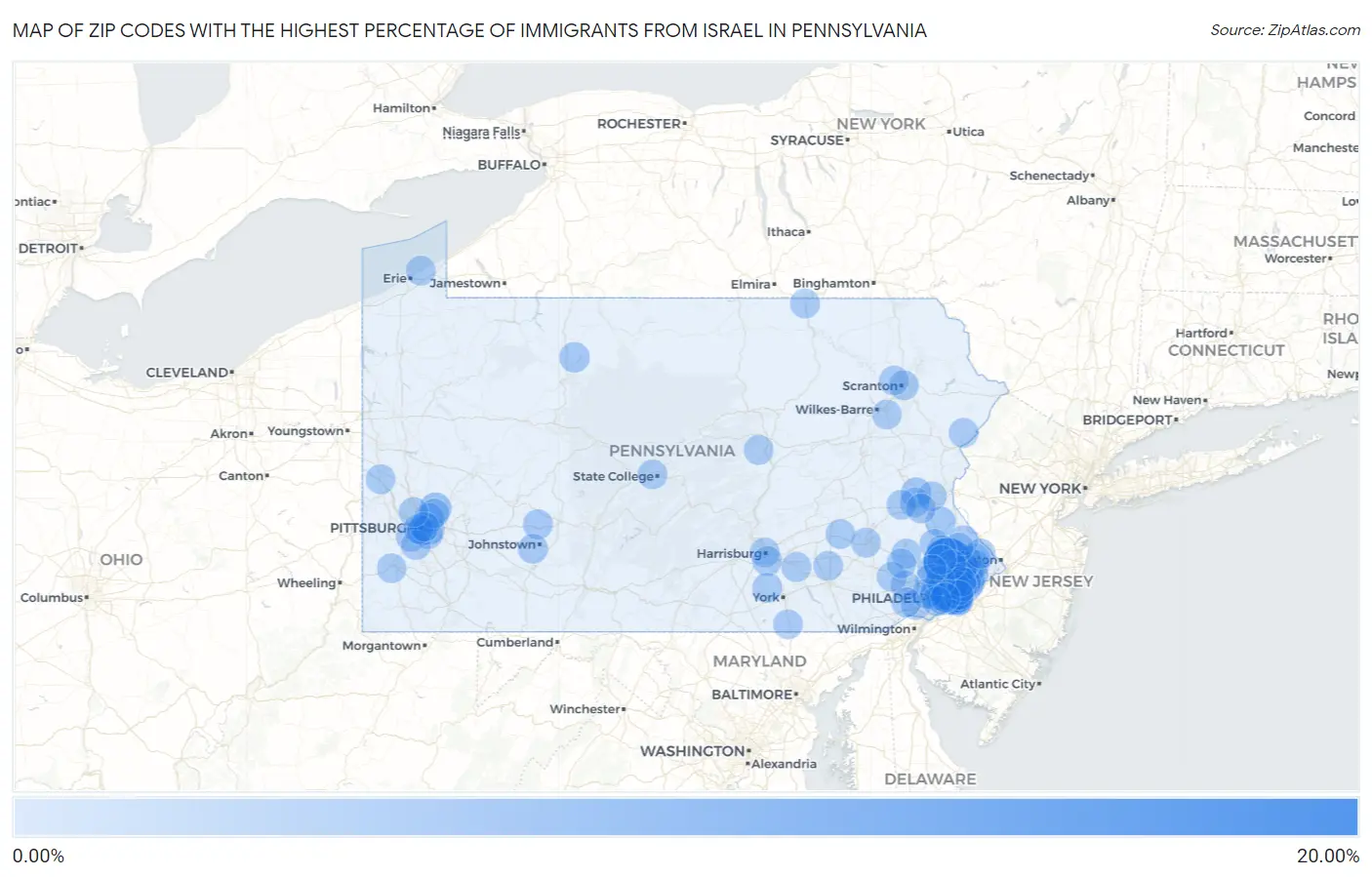 Zip Codes with the Highest Percentage of Immigrants from Israel in Pennsylvania Map