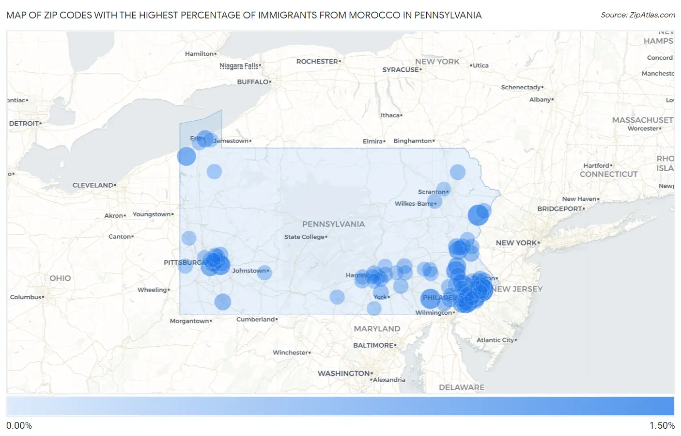 Zip Codes with the Highest Percentage of Immigrants from Morocco in Pennsylvania Map