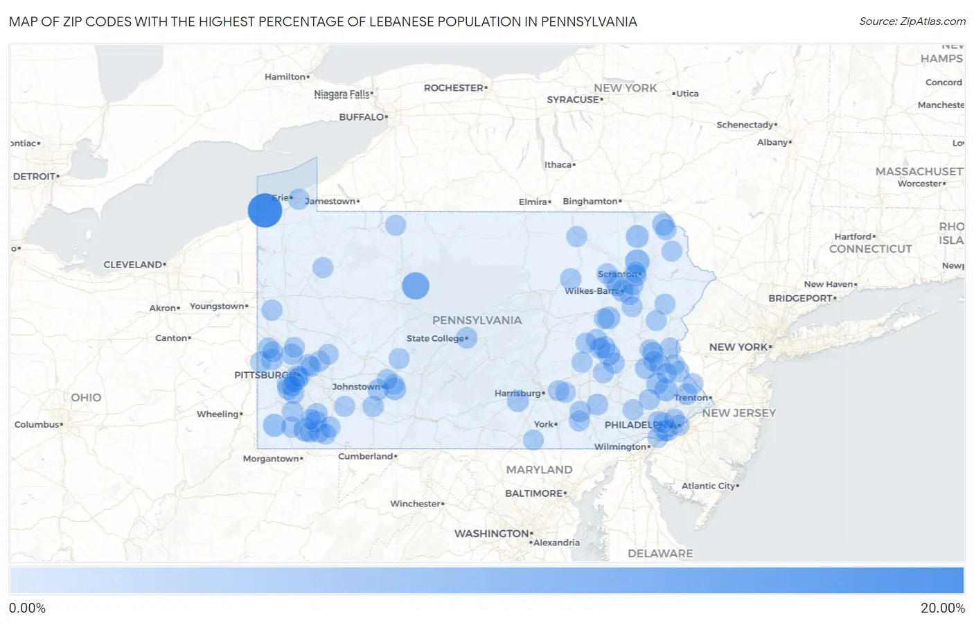 Zip Codes with the Highest Percentage of Lebanese Population in Pennsylvania Map