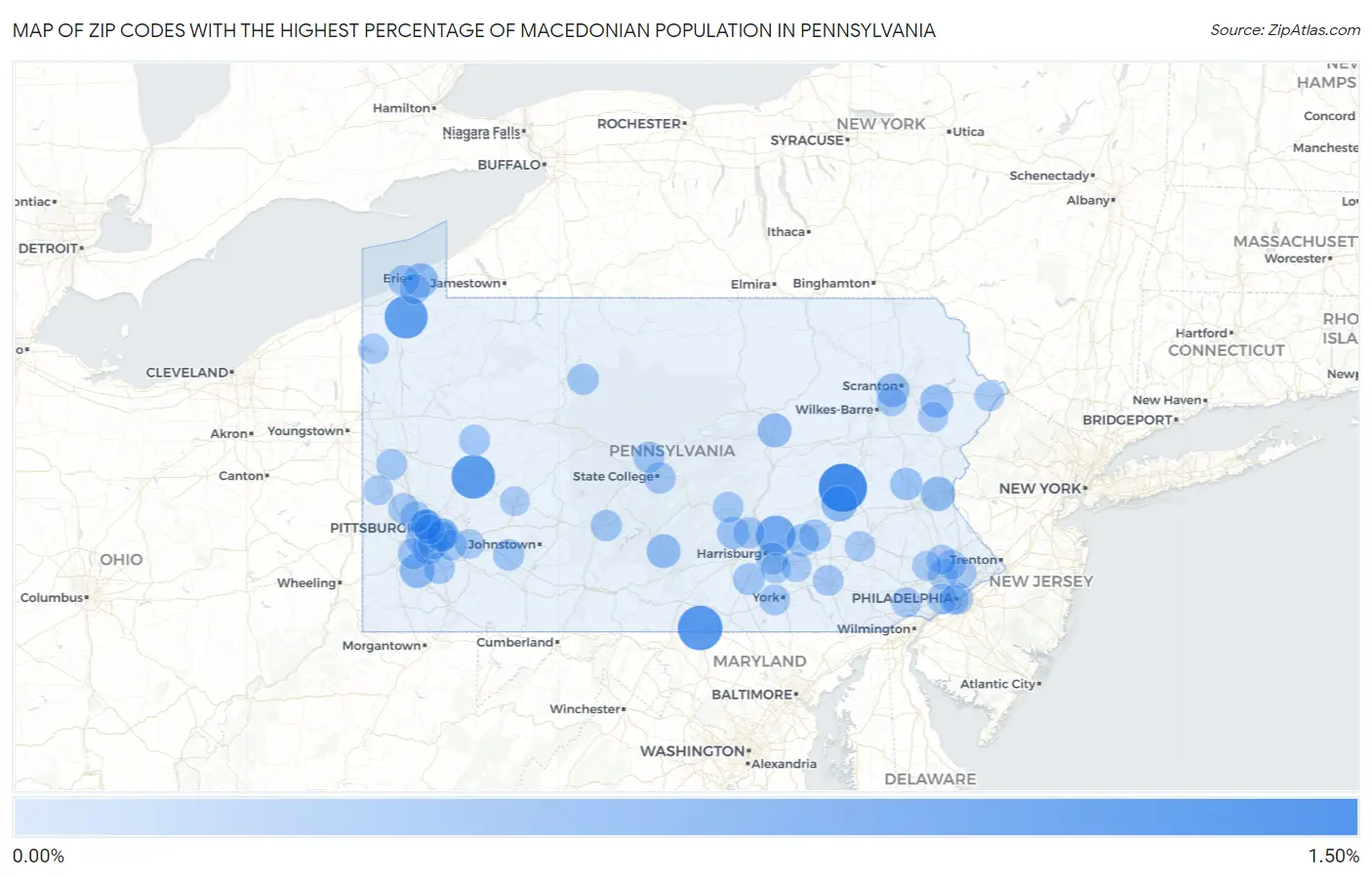 Zip Codes with the Highest Percentage of Macedonian Population in Pennsylvania Map