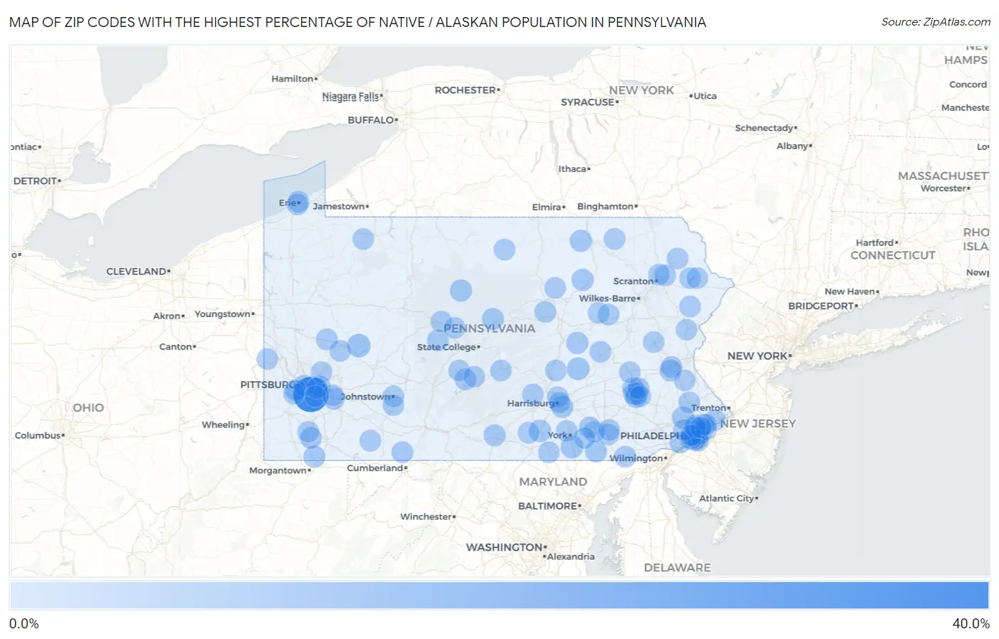 Zip Codes with the Highest Percentage of Native / Alaskan Population in Pennsylvania Map