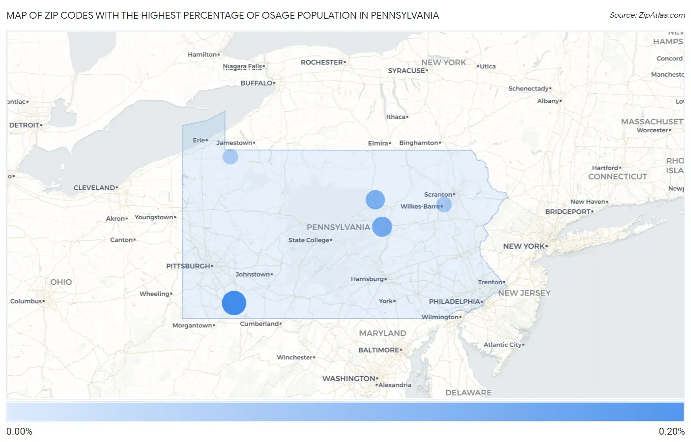 Zip Codes with the Highest Percentage of Osage Population in Pennsylvania Map