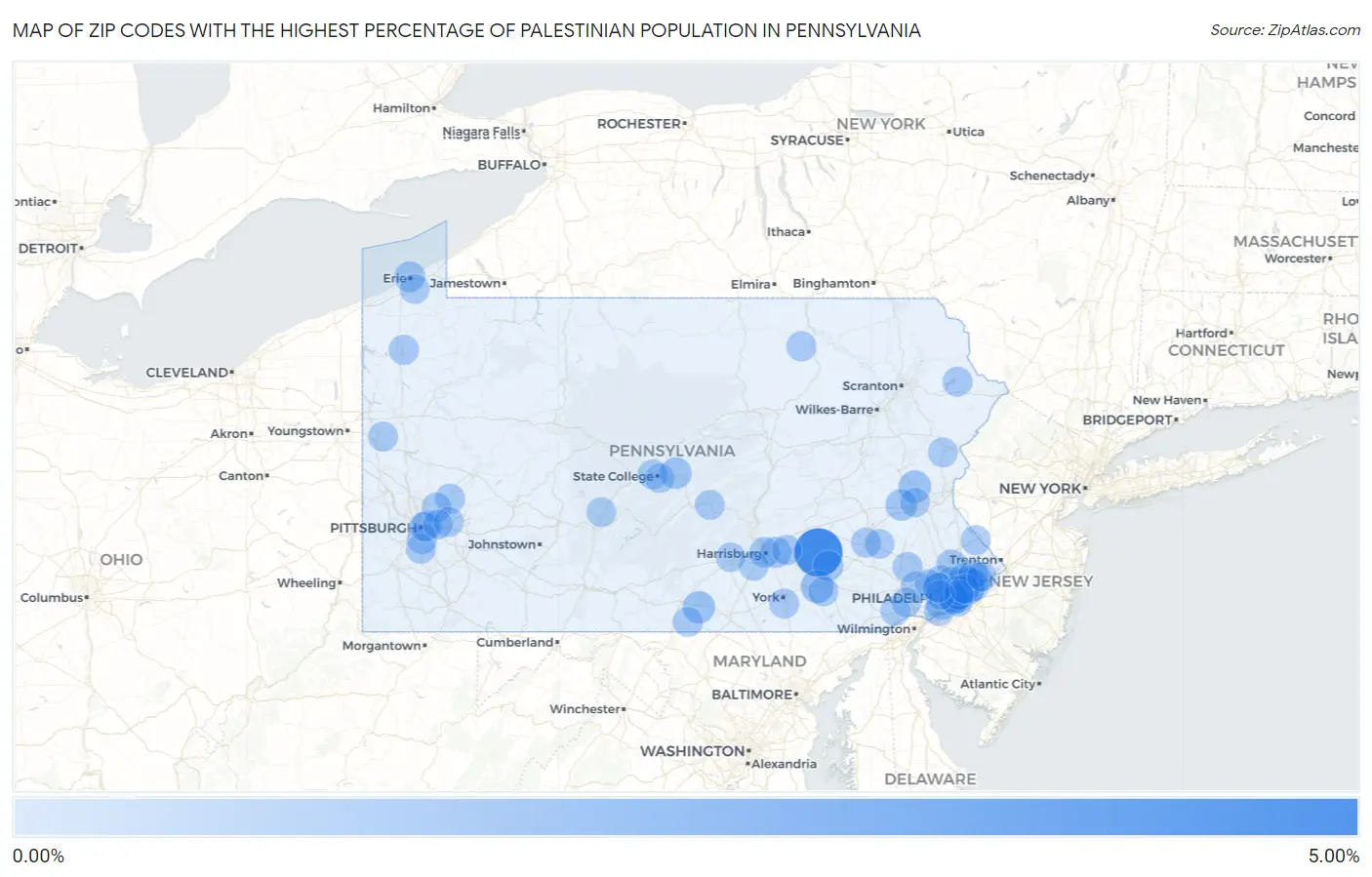 Zip Codes with the Highest Percentage of Palestinian Population in Pennsylvania Map