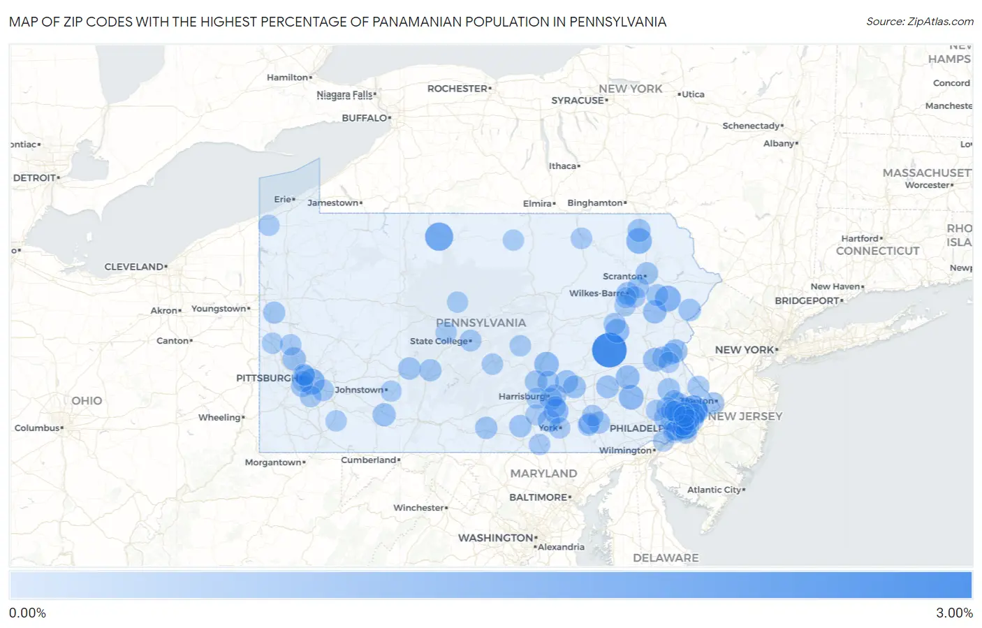 Zip Codes with the Highest Percentage of Panamanian Population in Pennsylvania Map