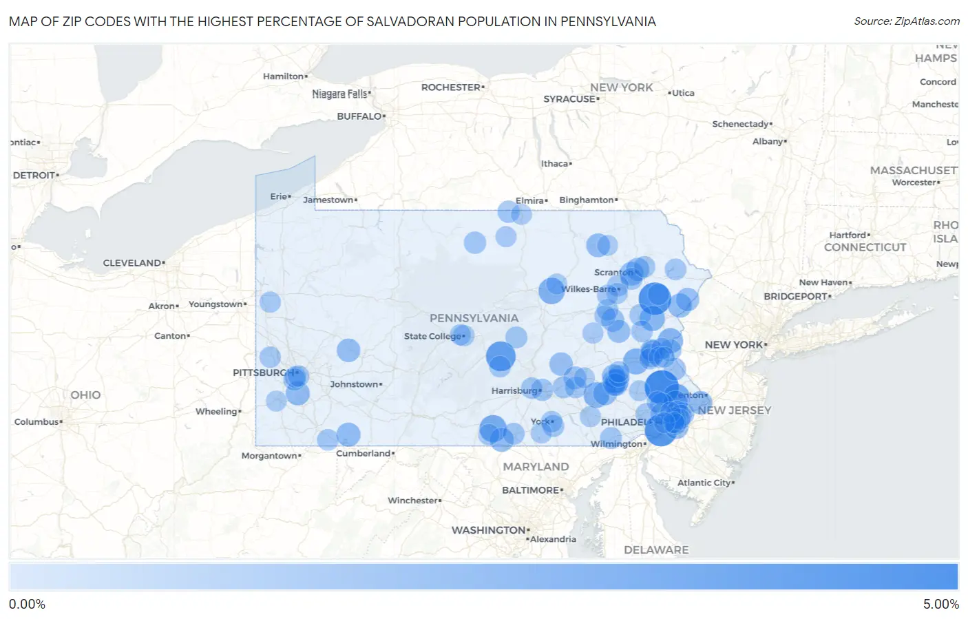 Zip Codes with the Highest Percentage of Salvadoran Population in Pennsylvania Map