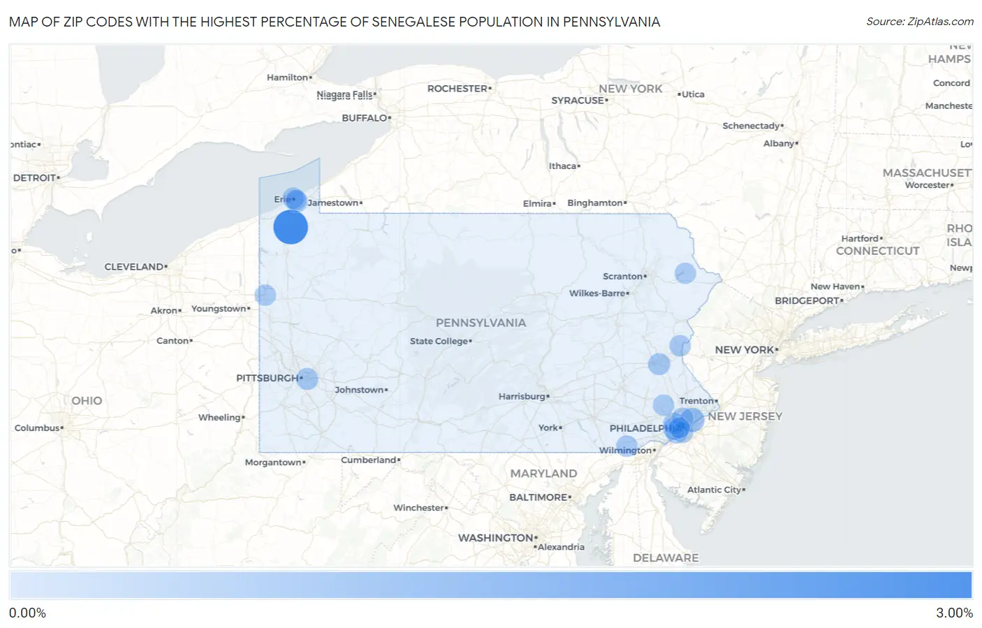 Zip Codes with the Highest Percentage of Senegalese Population in Pennsylvania Map