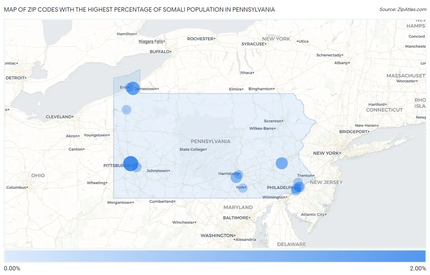 Zip Codes with the Highest Percentage of Somali Population in Pennsylvania Map