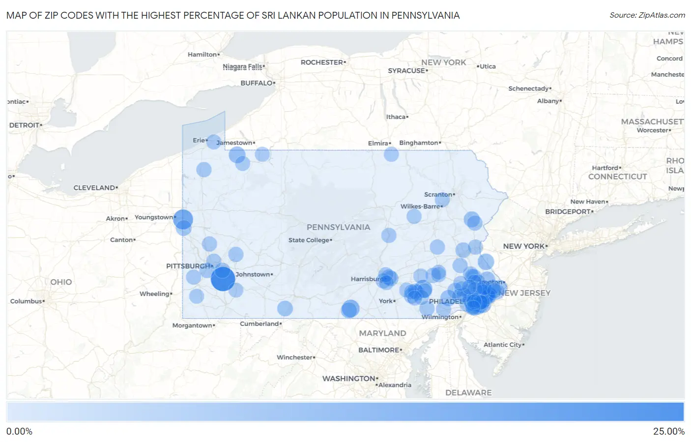 Zip Codes with the Highest Percentage of Sri Lankan Population in Pennsylvania Map