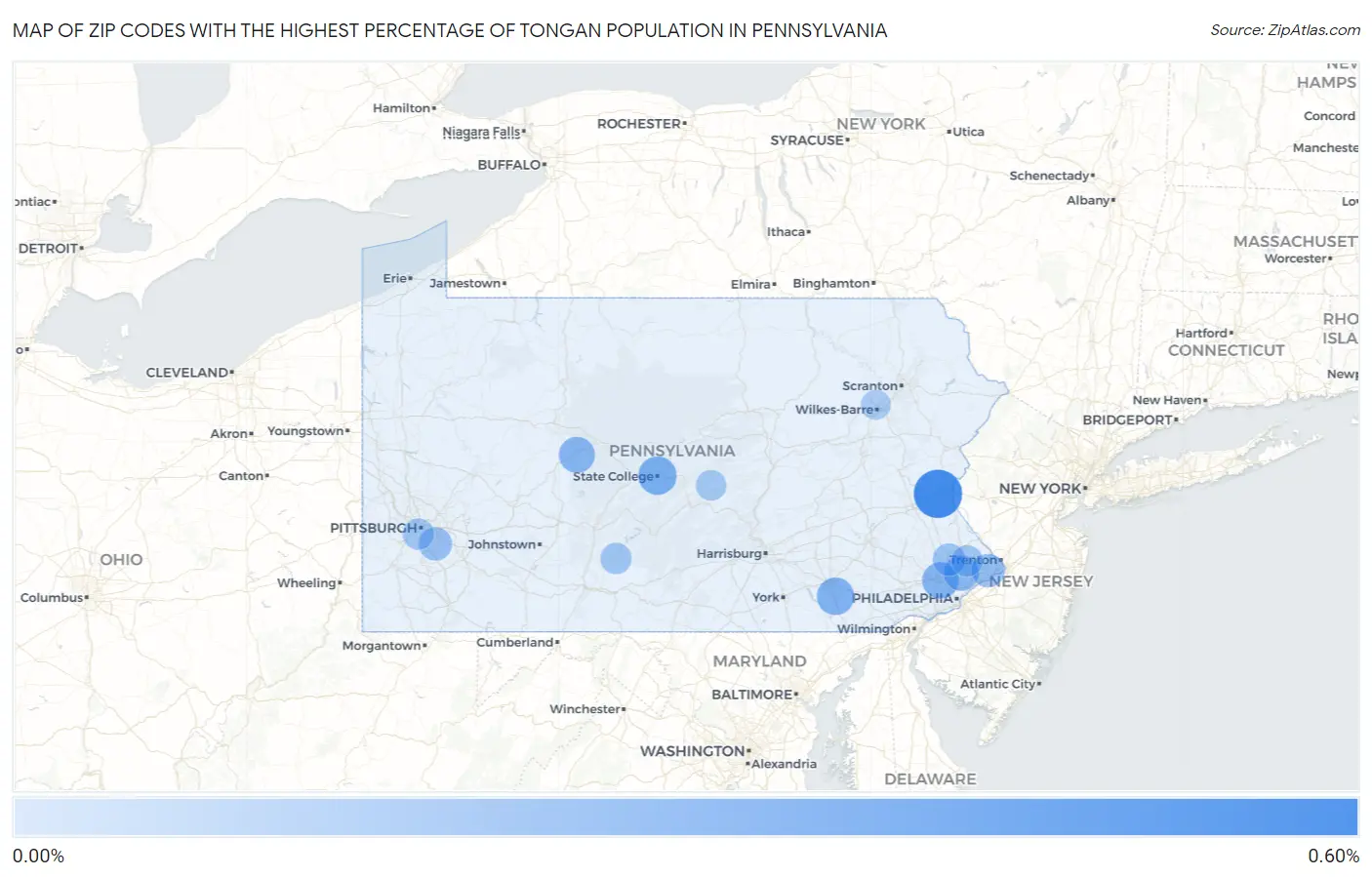 Zip Codes with the Highest Percentage of Tongan Population in Pennsylvania Map